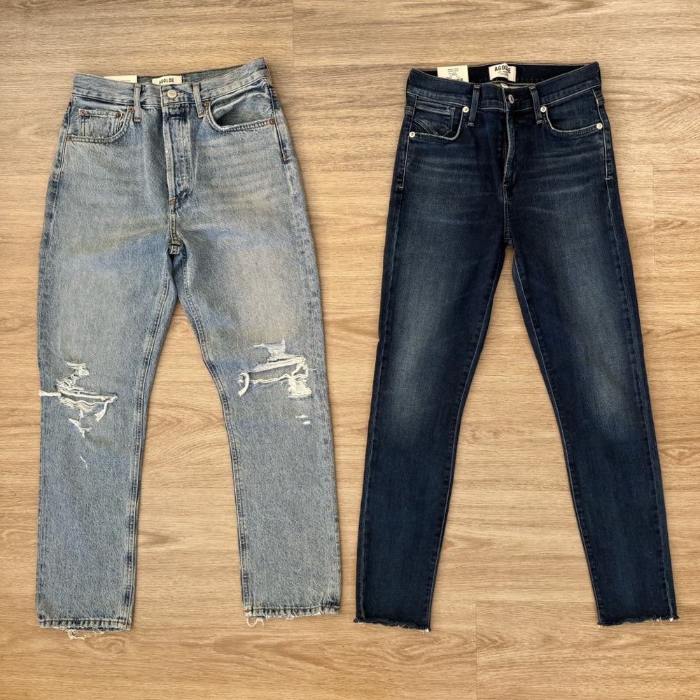 NEW agolde blue wash high waisted ripped knee denim jeans pants bottoms bundle